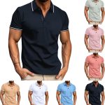 Men’s Business Casual Polo T-Shirt with Button Collar & Short Sleeves
